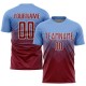 Benutzerdefiniertes hellblaues purpurrotes und cremefarbenes Sublimations-Fußballtrikot